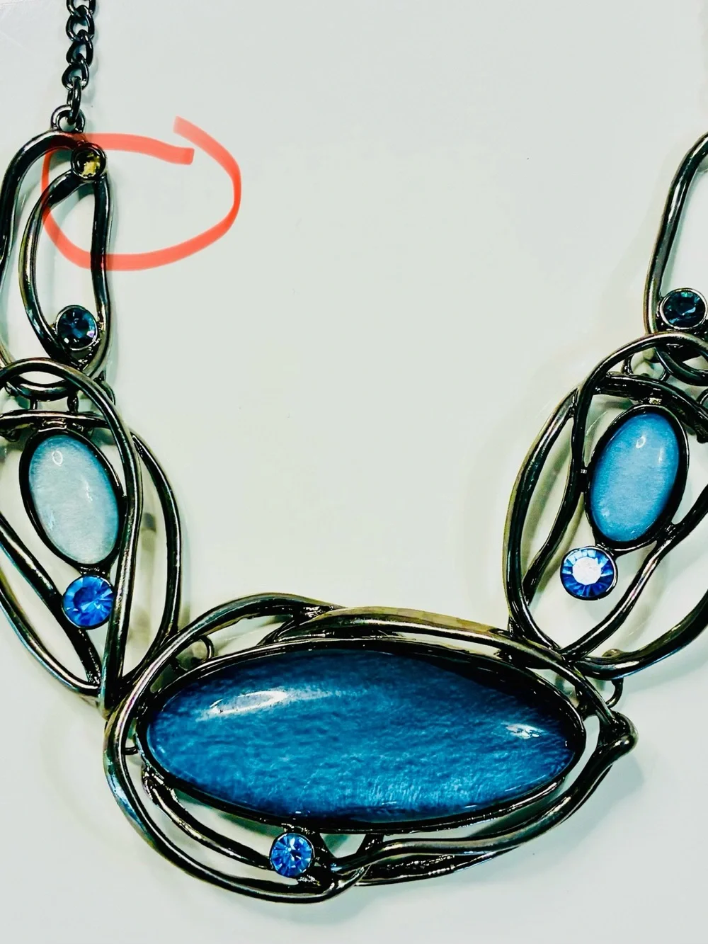 Statement Blue Stone Gunmetal Necklace - Women Jewelry Pre Loved - READ